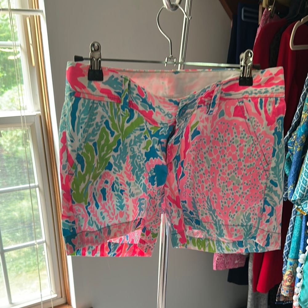 Lilly Pulitzer Pink and Blue Bermuda Shorts Vibrant Resort Wear